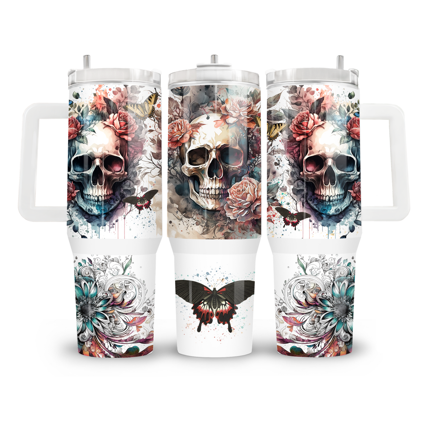 40oz tumbler met handvat - Gothic Skull