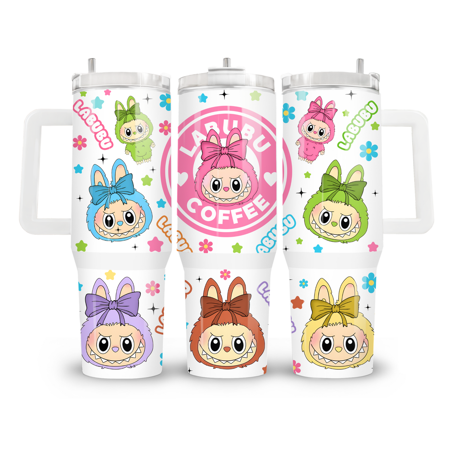 40oz tumbler met handvat - Labubu