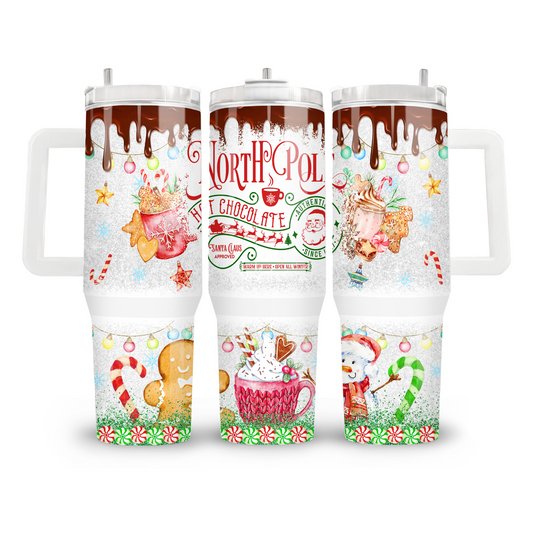 40oz tumbler met handvat - Winter - Kerst - Noordpool