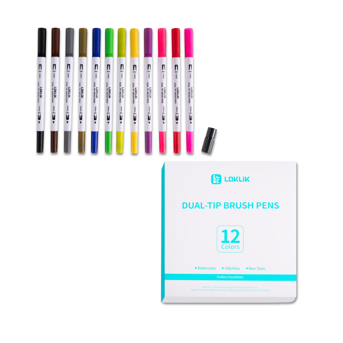 LOKLiK Double Tip Brush Pens - 12 Colors