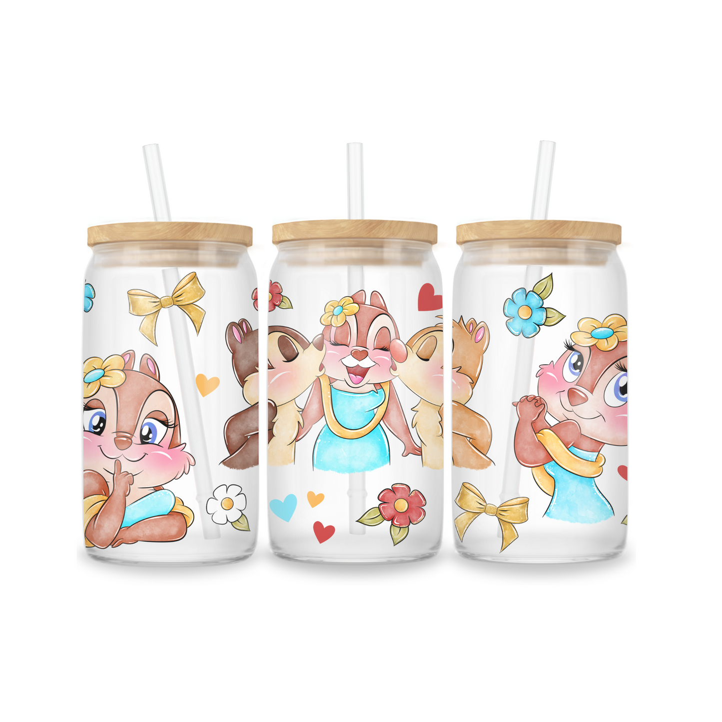 Glazen Iced Coffee Cup 16oz - Chipmunks