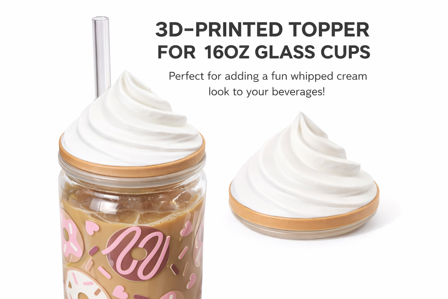 🤍 Slagroom Topper voor 16oz Libby Glass – 3D Geprint 🤍