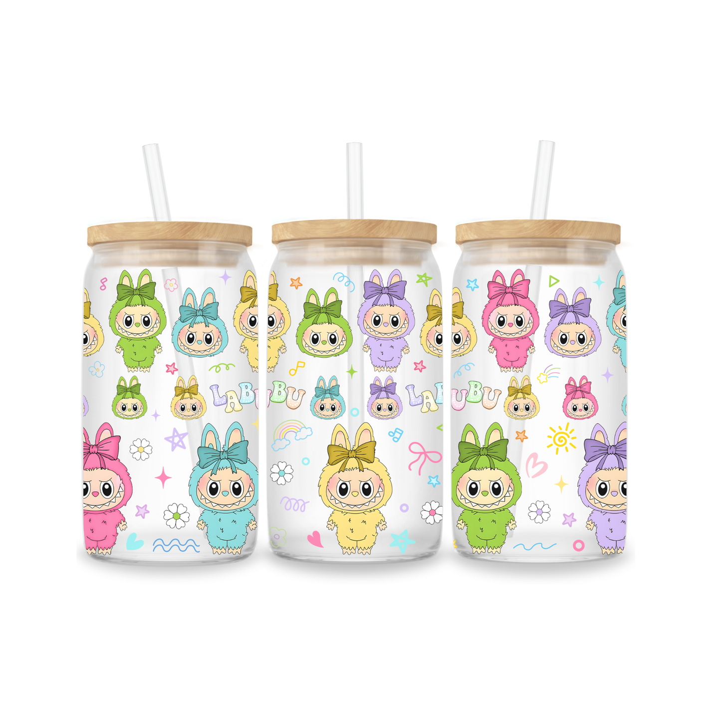 Glazen Iced Coffee Cup 16oz - Labubu Baby