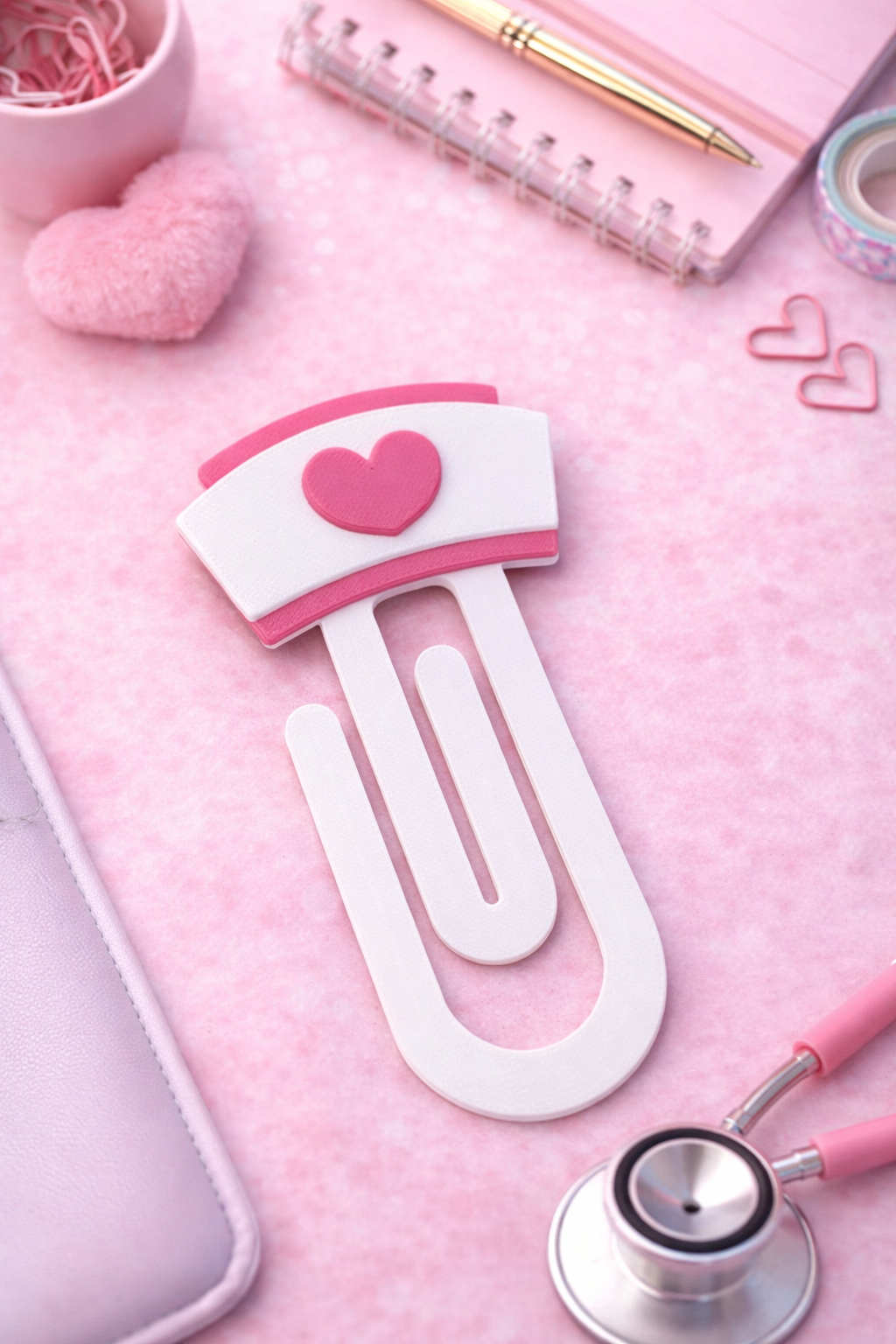 3D Geprinte Nurse Paperclip – Roze Verpleegkundige Boekenlegger