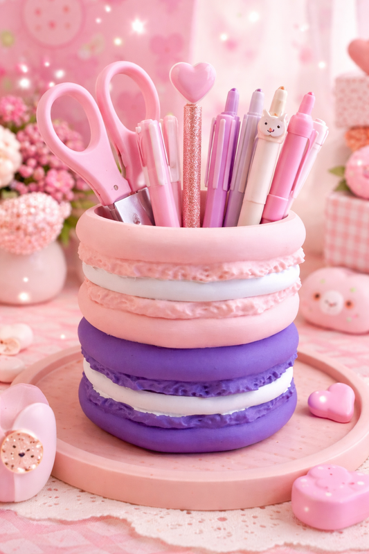 Macaron Pennenbak – 3D Geprint – Kawaii Roze