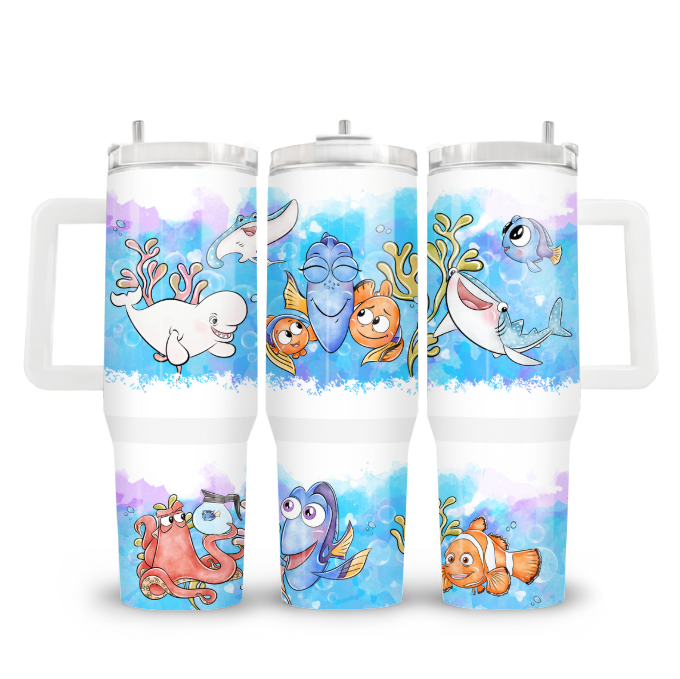 40oz tumbler met handvat - Fish
