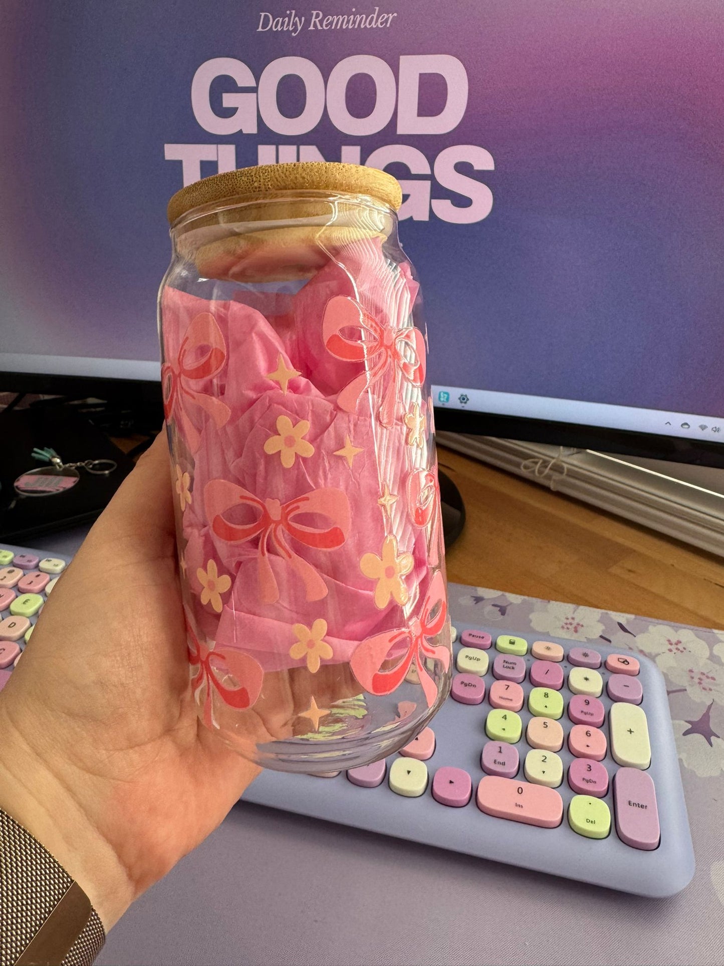 Glazen drinkbeker - Strikjes