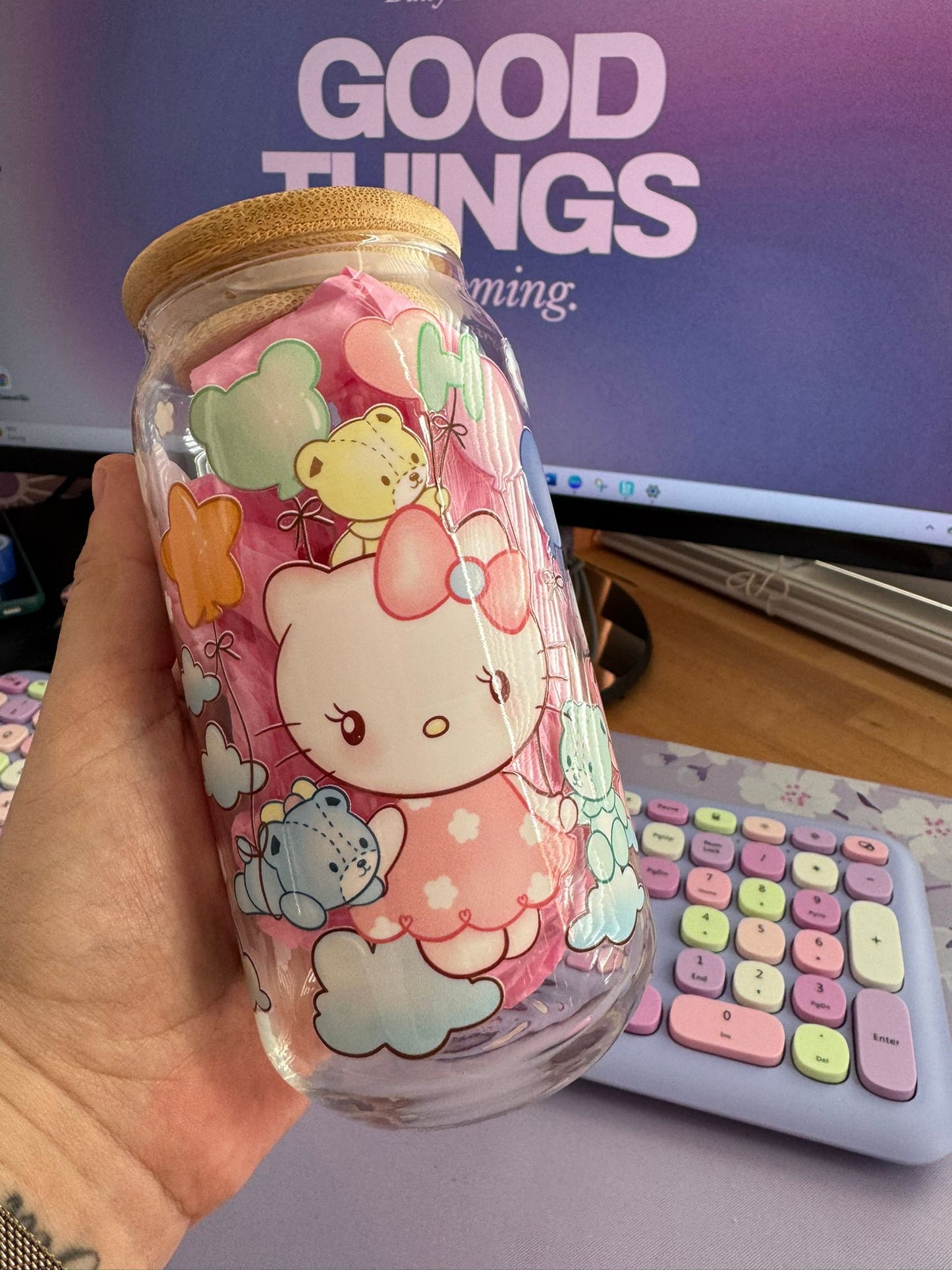 Glazen drinkbeker - Hello Kitty