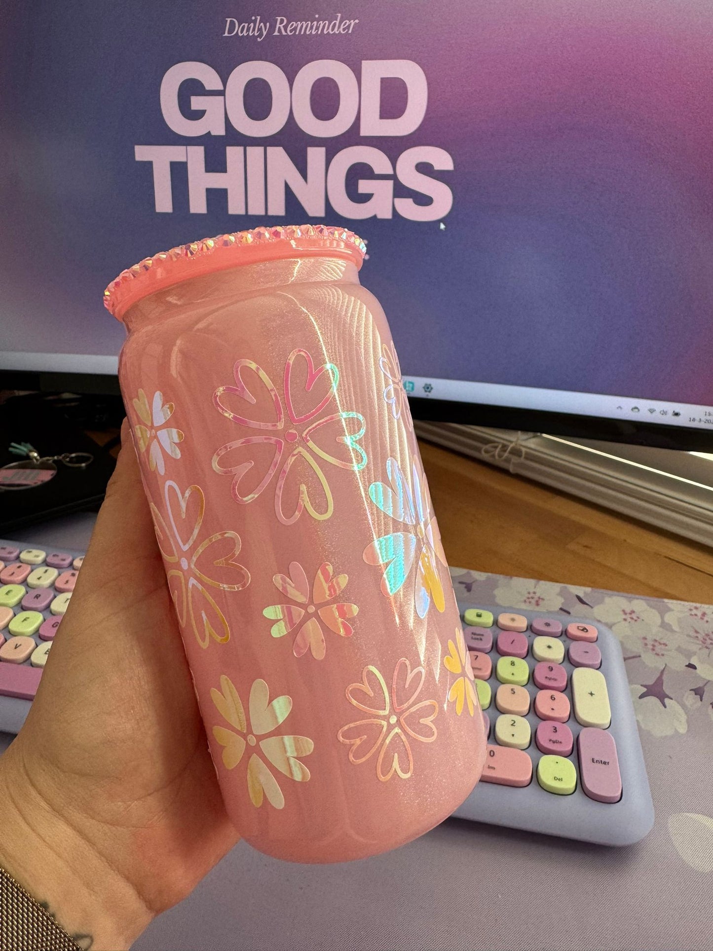 Glazen drinkbeker - Bloemen