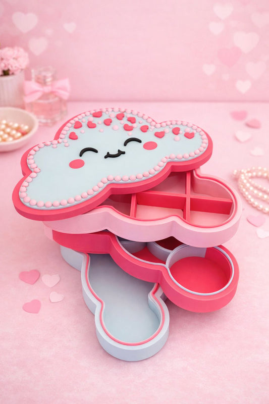 Kawaii Cloud Trommeltje – 3-laagse 3D-geprinte opbergdoos (Roze/Blauw)